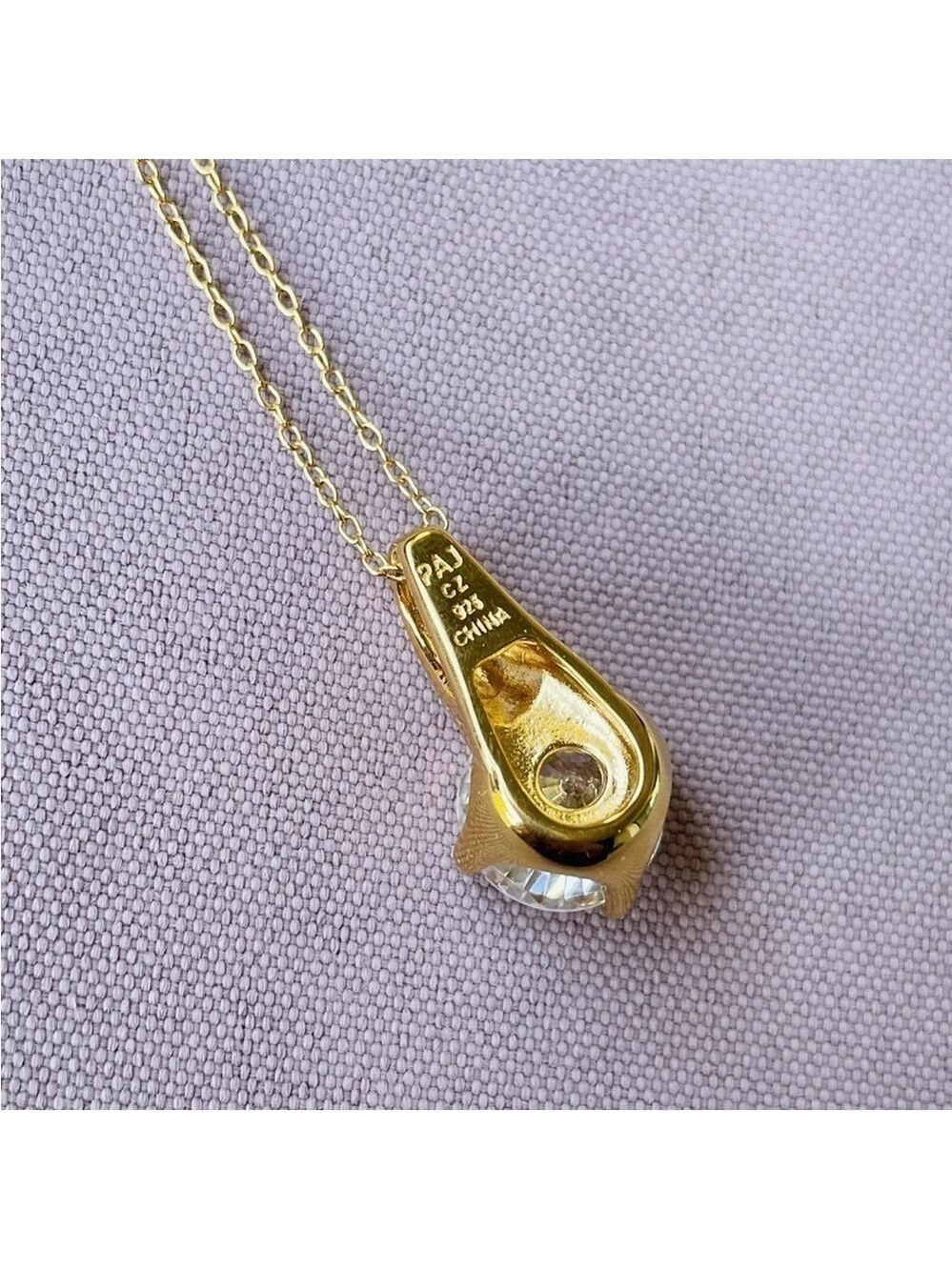 Cubic Zirconia 18k Gold Vermeil Sterling Silver Solitaire Pendant Neckla… - Picture 5 of 7